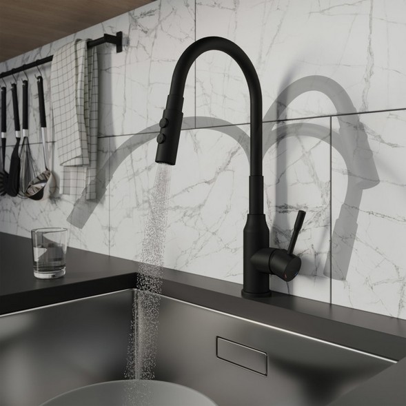 Смеситель для кухни 35к Milardo M01BL2FM05 &amp;quot;Meal&amp;quot; выс.гибкий излив, душ насадка 2реж, п/гайку ЧЕРНЫЙ - M01BL2FM05 