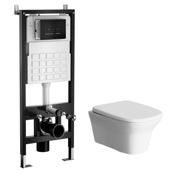 Комплект WAVE Система инсталляции МЕХАНИКА+унитаз &amp;quot;STONE&amp;quot;+прямоугольная кнопка V2 черная - 553960 