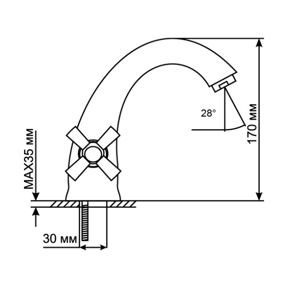 Смеситель для раковины 1/2 кер. MIXLINE ML09-04 п/шпильку (без подводки) - ML09-04 
