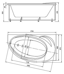 Ванна акриловая AZARIO PAOLINA асимметричная 170*97 см, правосторонняя (AV.0071170)