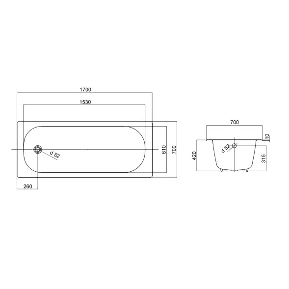 Ванна чугунная AZARIO Vivian 170*70*42 с ножками в комплекте, белый (Vivian 170*70*42)