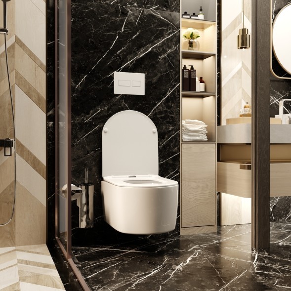 Унитаз подвесной безободковый WAVE SOLO сид. дюропласт, м/л, быстр, БЕЛЫЙ глянец (L) - 550507 