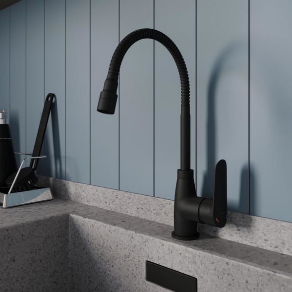 Смеситель для кухни 35к Milardo M07BL2FM05 &amp;quot;Meal&amp;quot; выс.гибкий излив, душ насадка, п/гайку ЧЕРНЫЙ мат - M07BL2FM05 