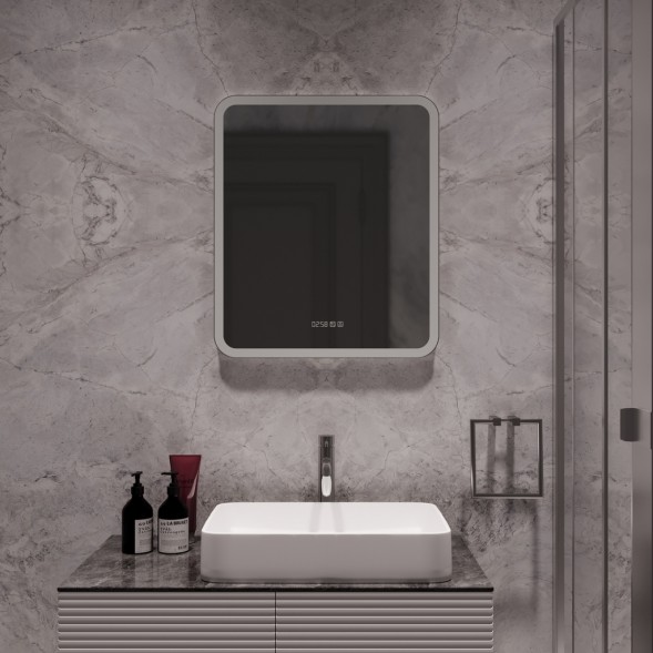 Зеркало MIXLINE &amp;quot;Стив-3&amp;quot; 600*700 (ШВ) сенсорный выключатель, часы + подогрев - LED-00002843 