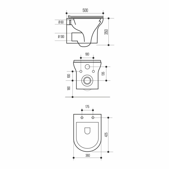 Унитаз подвесной безободковый WAVE STONE сид. дюропласт, м/л, быстр, БЕЛЫЙ глянец (L) - 550501 