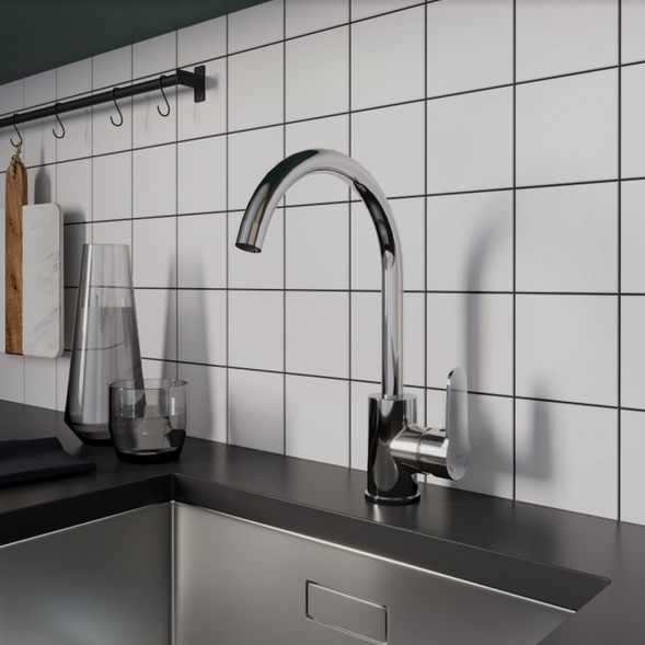 Смеситель для кухни 35к Milardo POLSBJ0M05 &amp;quot;Poli&amp;quot; высокий пов. излив, п/гайку, пластик, ХРОМ - POLSBJ0M05 