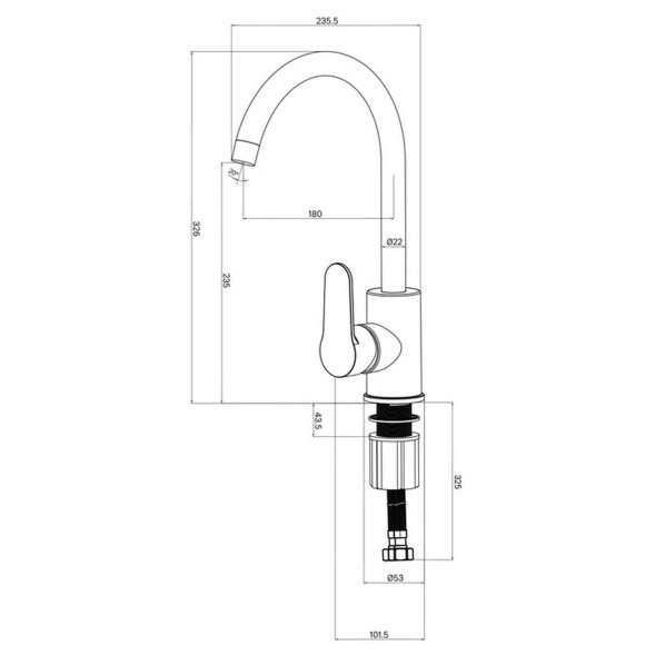 Смеситель для кухни 35к Milardo POLSBJ0M05 &amp;quot;Poli&amp;quot; высокий пов. излив, п/гайку, пластик, ХРОМ - POLSBJ0M05 