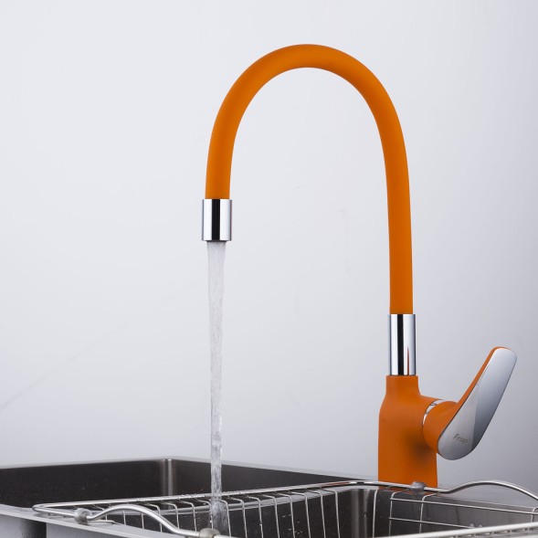 Смеситель для кухни 35к F4453-02 FRAP (гибкий излив, п/гайку, ОРАНЖЕВЫЙ, латунь) - F4453-02 
