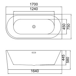 Ванна акриловая Azario LAGO BLANCO 1700х750х580 пристенная, правая, в комплекте с сифоном и металлической рамой (AZ-6724-1CR)