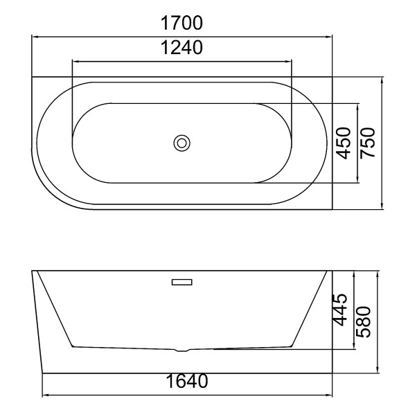Ванна акриловая Azario LAGO BLANCO 1700х750х580 пристенная, правая, в комплекте с сифоном и металлической рамой (AZ-6724-1CR)