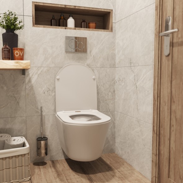 Унитаз подвесной безободковый WAVE TREND сид. дюропласт, м/л, быстр, БЕЛЫЙ глянец (L) - 550504 