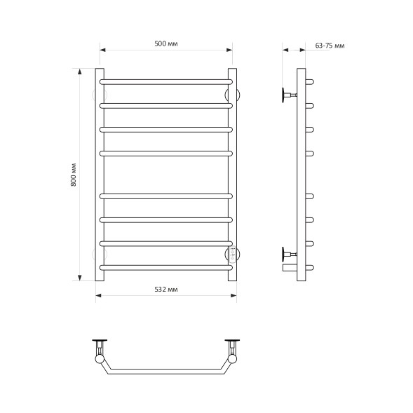 Полотенцесушитель MIXLINE MIRA  80х50 (таймер, 335 Вт, 8 перекладин) электрический БЕЛЫЙ - ML-556417 