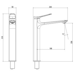 Смеситель для раковины-чаши Azario LINES высокий, керамический картридж, без донного клапана, хром (AZ-VPU168R25C)