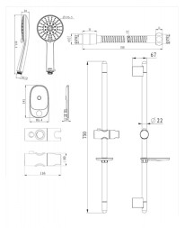 Душевой набор Bravat ECO: штанга 22х750 мм, шланг 1,5 м, лейка 3 режима диам.80 мм, мыльница, хром  (D152CP-1A-RUS)