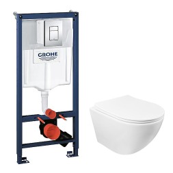 Сет 3 в 1 инсталляция Grohe Rapid SL с клавишей смыва + подвесной унитаз Azario Grado с быстросъемным сиденьем микролифт (38772001+AZ-0046 SP)