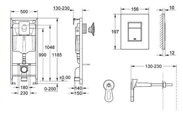 Сет 3 в 1 инсталляция Grohe Rapid SL с клавишей смыва + подвесной унитаз Azario Grado  с быстросъемным сиденьем микролифт (38772001+AZ-0046 SP)