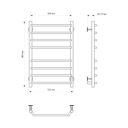 Полотенцесушитель MIXLINE MIRA 80х50 (таймер, 335 Вт, 8 перекладин) электрический ЧЕРНЫЙ - ML-556418