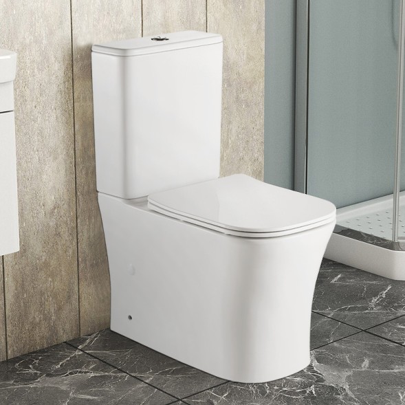 Унитаз-компакт Azario ANTEO SQUARE 385х630х820 напольный, безободковый, с быстросъемным сиденьем микролифт (AZ-1218A)