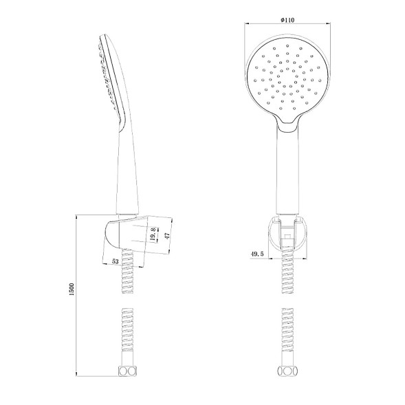 Душевой комплект Bravat ECO: держатель, шланг 1,5 м, лейка 1 режимн диам. 110 мм, хром (D2122CP-ENG)