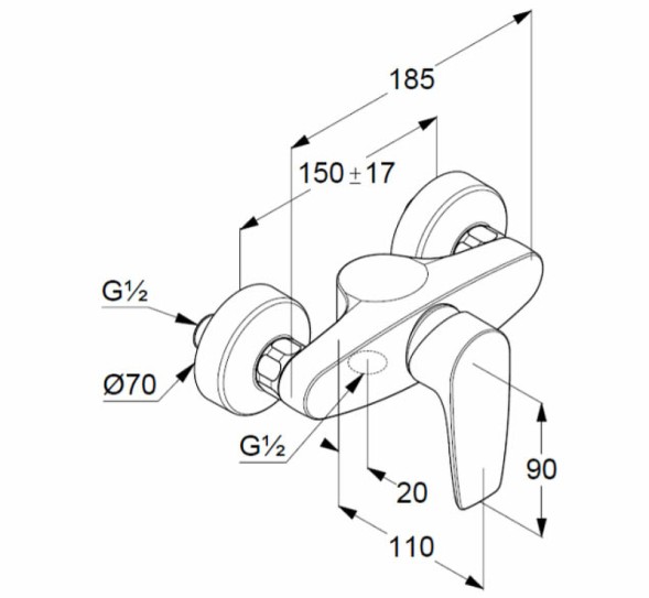 Смеситель для душа KLUDI PURE&amp;amp;SOLID однорычажный, хром (348410575)