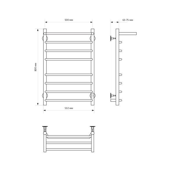 Полотенцесушитель MIXLINE MIRA  80х50 (таймер, 403Вт, 7 перекладин + ПОЛКА) электрический БЕЛЫЙ - ML-556419 