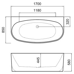 Ванна акриловая Azario STANFORD 1700х850х580 пристенная, в комплекте с сифоном и металлической рамой (AZ-6727)