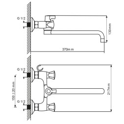 Смеситель для ванны и раковины 1/2 кер.MIXLINE ML11-02 - ML11-02