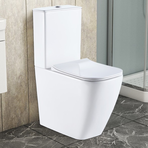 Унитаз-компакт Azario MIRADA S 385х620х920 напольный, безободковый в комплекте с бачком и сиденьем микролифт, белый (AZ-1288A)