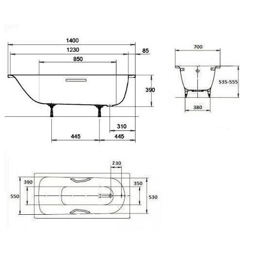 Ванна стальная Kaldewei SANIFORM PLUS Mod.360-1, размер 1400х700х410, alpine white, без ножек
