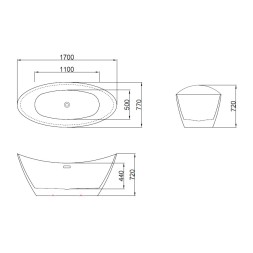 Ванна акриловая свободностоящая Azario GARDENIA Matt 1700*770*720 в комплекте с сифоном и металлической рамой (AZ-6608M)