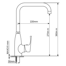 Смеситель для кухни 40k MIXLINE ML13-032 высокий излив боковая ручка п/шпильку (без подводки) - ML13-032 