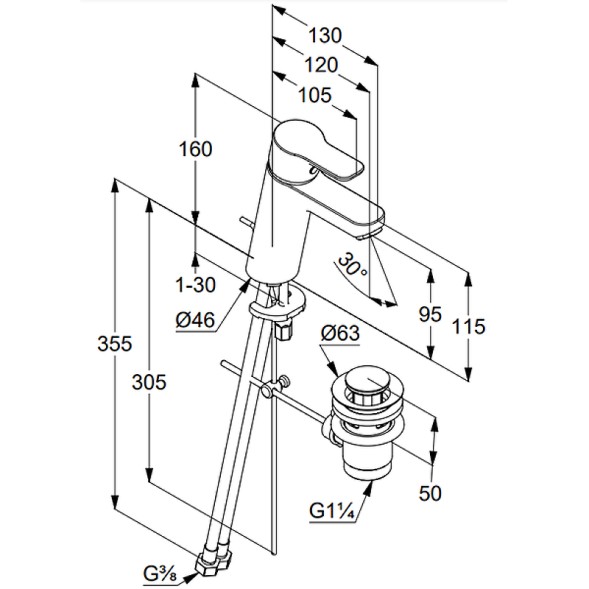 Смеситель для раковины KLUDI PURE&amp;amp;EASY XL 100 однорычажный, c донным клапаном, белый (372909165)