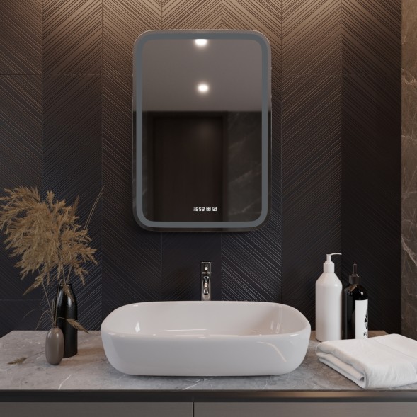Зеркало MIXLINE &amp;quot;Мальта-3&amp;quot; 550*800 (ШВ) сенсорный выключатель, часы внешней настройки + подогрев - LED-00002380 