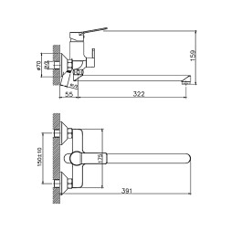 Смеситель для ванны и раковины 35к HB22559 HAIBA див корп L-нос - HB22559