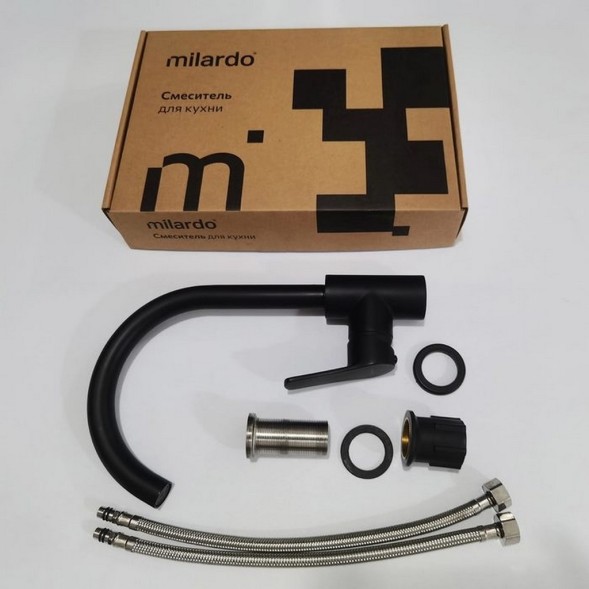 Смеситель для кухни 35к Milardo M01BLJ0M05 &amp;quot;Meal&amp;quot; высокий пов. излив, п/гайку, ЧЕРНЫЙ матовый - M01BLJ0M05 