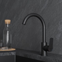 Смеситель для кухни 35к Milardo M01BLJ0M05 "Meal" высокий пов. излив, п/гайку, ЧЕРНЫЙ матовый - M01BLJ0M05