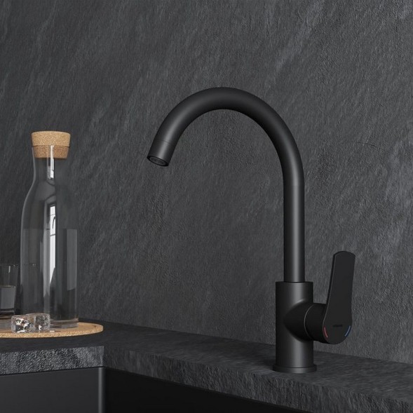 Смеситель для кухни 35к Milardo M01BLJ0M05 &amp;quot;Meal&amp;quot; высокий пов. излив, п/гайку, ЧЕРНЫЙ матовый - M01BLJ0M05 