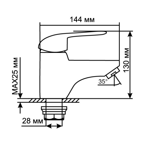 Смеситель для раковины 40k MIXLINE ML05-04 с/отв п/гайку (без подводки) - ML05-04 