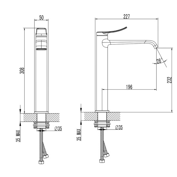 Смеситель для раковины-чаши Azario ABILITY высокий, керамический картридж, без донного клапана, черный матовый (AZ-VQR168R31PA)