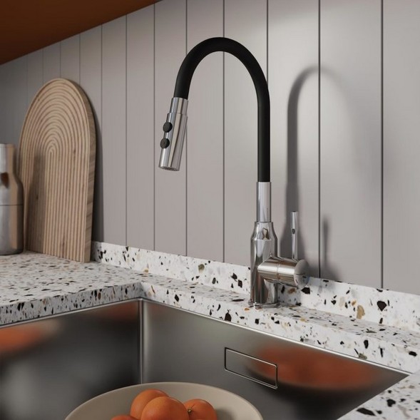 Смеситель для кухни 35к Milardo M01SB2FM05 &amp;quot;Meal&amp;quot; гибкий, высокий пов. излив, п/гайку ЧЕРНЫЙ-Хром - M01SB2FM05 