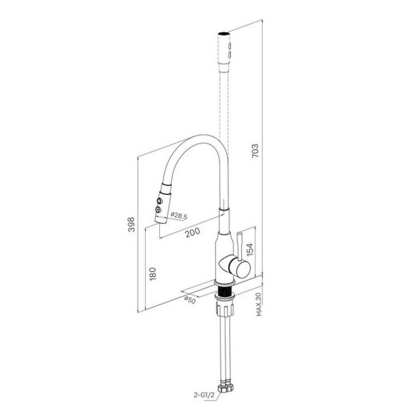Смеситель для кухни 35к Milardo M01SB2FM05 &amp;quot;Meal&amp;quot; гибкий, высокий пов. излив, п/гайку ЧЕРНЫЙ-Хром - M01SB2FM05 
