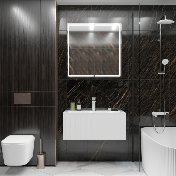 Тумба д/ванной &amp;quot;ВЕКТОР-90&amp;quot; подвесная &amp;quot;push-to-open&amp;quot; под раковину Марго-90 (MIXLINE) (ПВХ) - 554820 