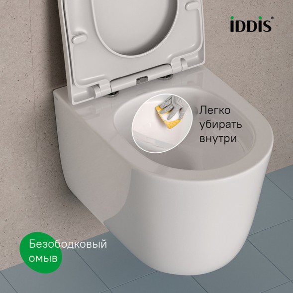 Унитаз подвесной безободковый IDDIS SLIRDSEi25 &amp;quot;Slide&amp;quot; ТОРНАДО смыв, сиденье дюропласт, микролифт - SLIRDSEi25 