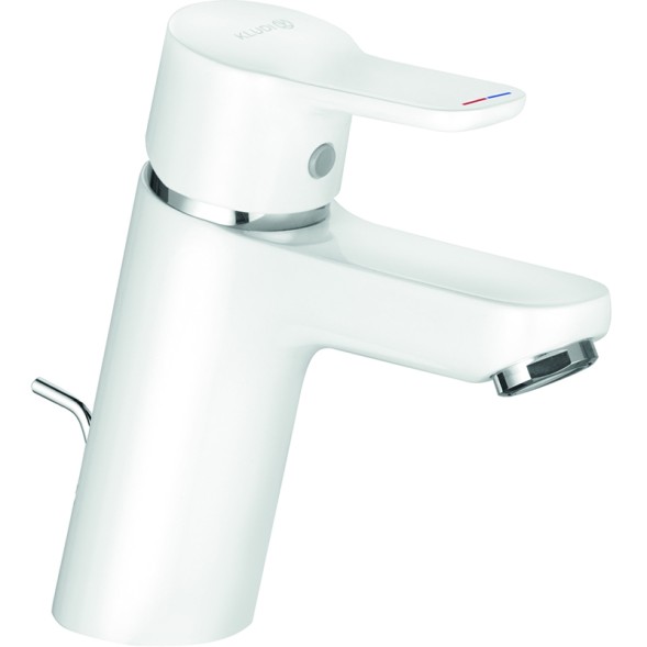 Смеситель для раковины KLUDI PURE&amp;amp;EASY 70 однорычажный, c донным клапаном, белый (373829165)