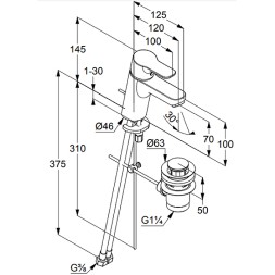 Смеситель для раковины KLUDI PURE&EASY 70 однорычажный, c донным клапаном, белый (373829165)