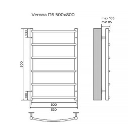 Полотенцесушитель водяной AZARIO VERONA 500/800 6 секций, нижнее/диагональное подключение, 1/2", белый (AZ83873W)
