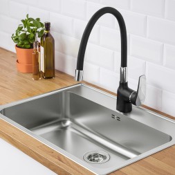 Смеситель для кухни 35к F4453-04 FRAP (гибкий излив, п/гайку, ЧЕРНЫЙ, латунь) - F4453-04 