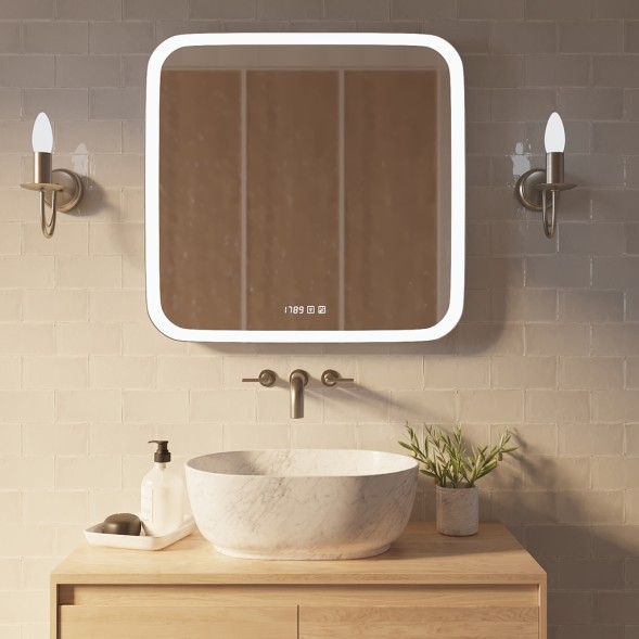 Зеркало MIXLINE &amp;quot;Стив-3&amp;quot; 700*685 (ШВ) сенсорный выключатель, часы + подогрев - ФР-1754 