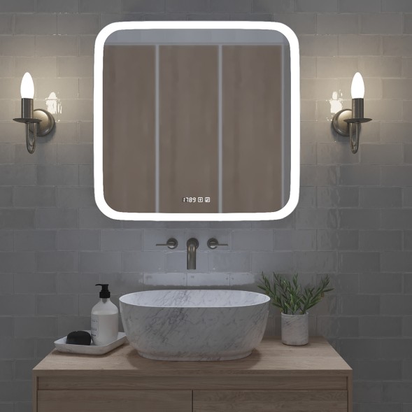 Зеркало MIXLINE &amp;quot;Стив-3&amp;quot; 700*685 (ШВ) сенсорный выключатель, часы + подогрев - ФР-1754 