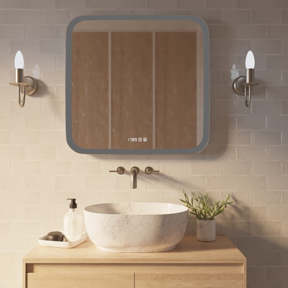 Зеркало MIXLINE &amp;quot;Стив-3&amp;quot; 700*685 (ШВ) сенсорный выключатель, часы + подогрев - ФР-1754 